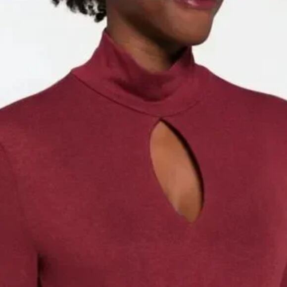 Mock Turtleneck Long Sleeve Top Womens XL Claret Red Dark Academia Keyhole - Picture 3 of 12